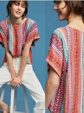 Maeve for Anthropologie Milla Aztec Boho Print Top Size S